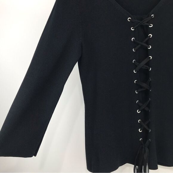 Cable & Gage Black Lace Up Stretch Knit Top - Picture 5 of 13